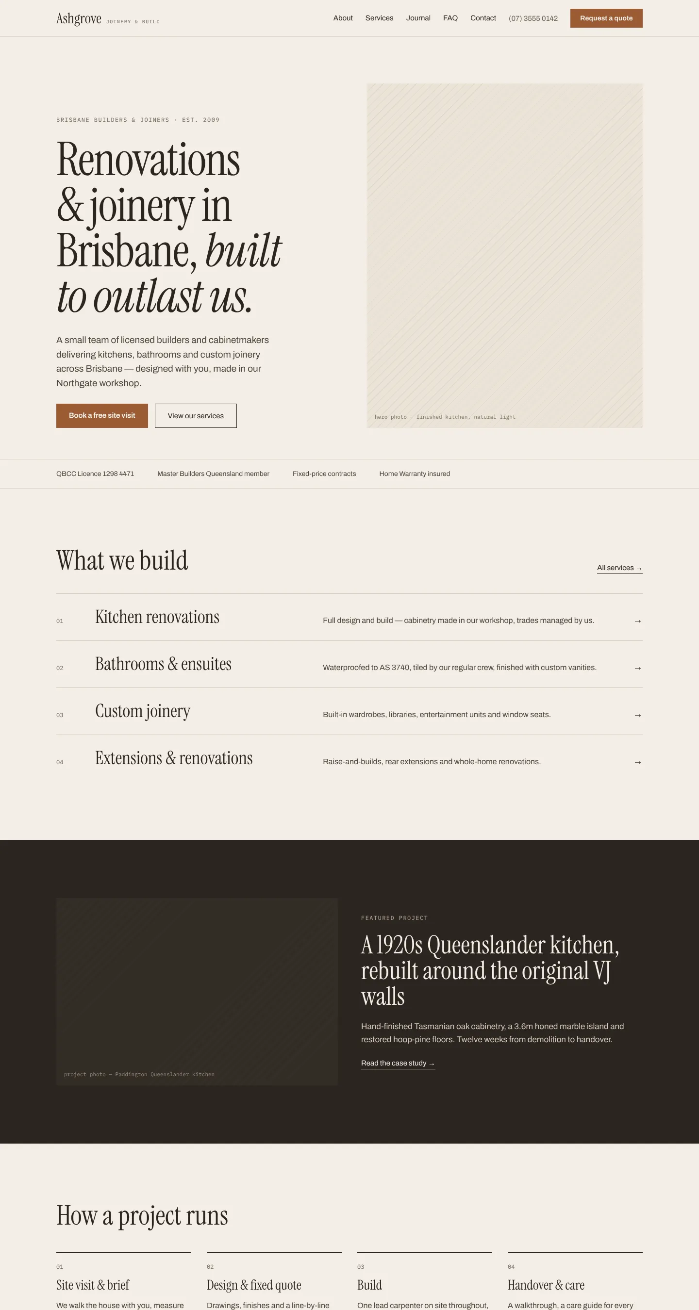 Franchise template home page, shown as Ashgrove Joinery & Build