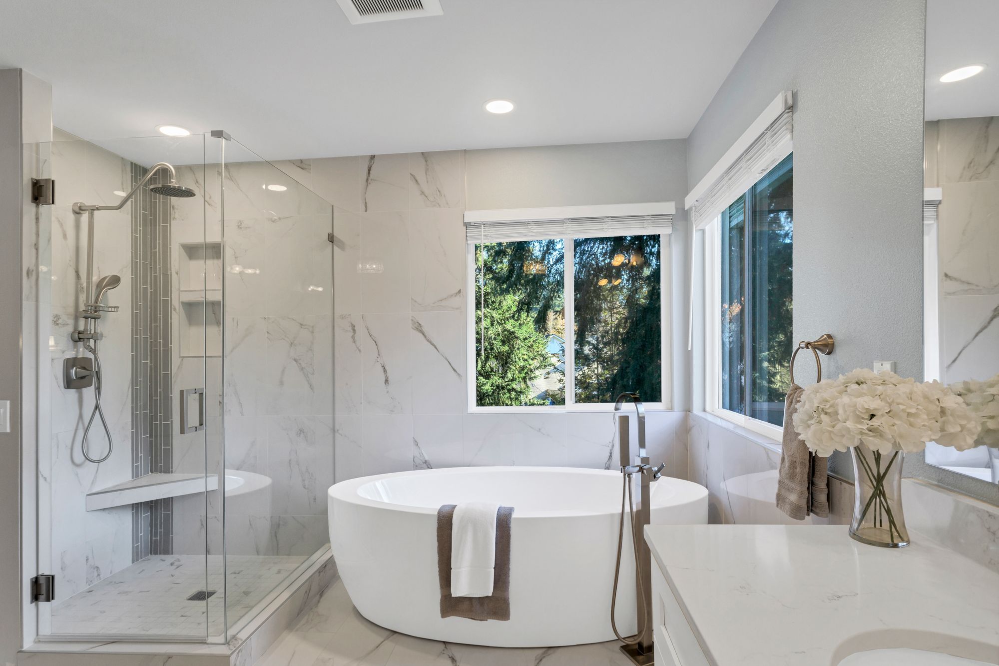 Renovated bathroom with a freestanding bath